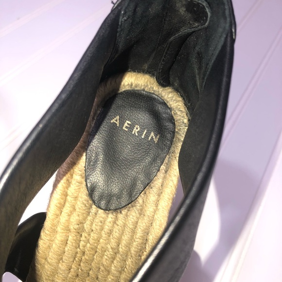 Aerin Jayden Black Leather Espadrille Wedge Heels - Picture 6 of 8